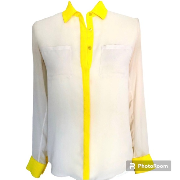 A|X Armani Exchange Cream Silk Sheer Button Down Shirt Top Women"s Size XS - Picture 2 of 13